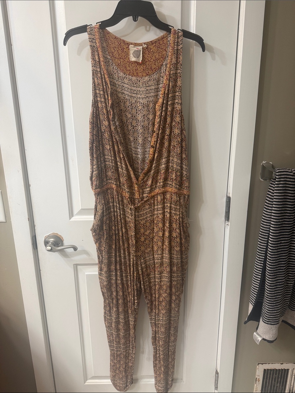 Sleeveless Boho Printed Jumpsuit in Brown by